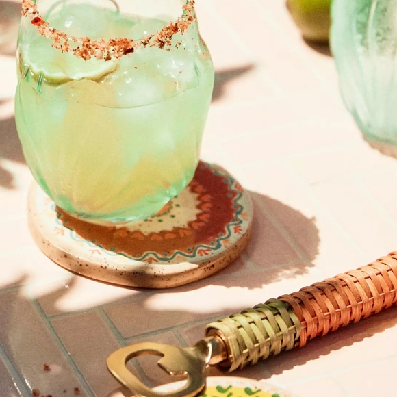 Anthropologie Boho Colorblock Woven Rattan Gold Bottle Opener Barware Preppy NWT - Picture 13 of 13